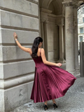 Niulatu A Line Straps Burgundy Satin Long Prom Dress Evening Dress HZ1007