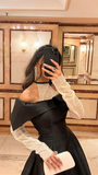 Niulatu Black A-line Satin Evening Dress Black Dinner Dress HZ1007