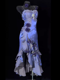 Niulatu Purple Mermaid 3D Flowers Evening Dress Spaghetti Straps Prom Dress HZ1007