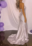 Niulatu Strapless Satin Beaded Prom Dress Lilac Mermaid Evening Dress HZ1007