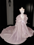 Niulatu Lavender Tulle Beaded Mermaid Prom Dress Formal Evening Dress HZ1007