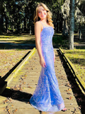 Niulatu Mermaid Spagehtti Straps Lilac Lace Sequin Long Prom Dress Evening Dress HZ1007