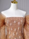 Niulatu Off The Shoulder Tulle Beaded Prom Dress Long Mermaid Evening Dress HZ1007