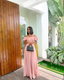 Niulatu Pink A-line Long Prom Dress Pink Evening Dress HZ1007