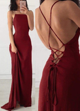 Niulatu Spaghetti Straps Burgundy Long Prom Dress Backless Evening Dress HZ1007
