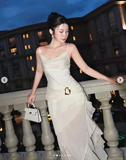 Niulatu White Chiffon Mermaid Evening Dress Long Layered Prom Dress HZ1007