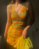 Niulatu V Neck Chiffon Sequins Two Piece Prom Evening Dress HZ1007