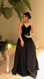 Niulatu Black Straps Long Prom Dress Evening Dress HZ1007