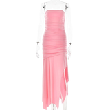 Niulatu Woman Strapless High Waist Holiday Beach Dress Sexy Female Tunics Backless Solid Long Party Evening Dresses HZ1007
