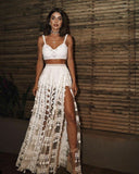 Niulatu Pieces Prom Dresses, Long Prom Dresses Prom Dance Dress, White Formal Prom Dress HZ0113