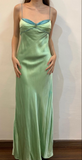 Niulatu Spaghetti Straps Green Satin Beaded Prom Evening Dress HZ1007