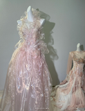 Niulatu Pink Tulle Beaded Prom Dress Long Backless Evening Dress HZ1007