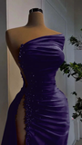 Niulatu Red Satin Long Evening Dress with High Slit HZ1007