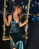 Niulatu Green Slit Evening Dress Backless Prom Dress HZ1007