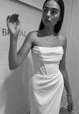 Niulatu White Strapless Slit Mermaid Evening Dress Long Prom Dress HZ1007
