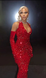 Niulatu Girl Sexy Halter Sequin Red Prom Dress Long Mermaid Evening Dress HZ1007