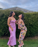Niulatu Spaghetti Straps Lavender Satin Evening Dress Sheath Party Prom Dress HZ1007