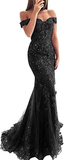 Niulatu beaded tulle maxi evening dress off the shoulder mermaid formal party dress HZ0113