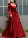 Niulatu Square Neck Red Satin A Line Prom Evening Dress HZ1007