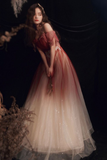 Niulatu Tulle Sequins Long Prom Dresses A-Line Ombre Evening Dresses HZ1007