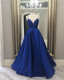 Niulatu Blue Simple Long Prom Dresses Pageant Evening Gown HZ1007
