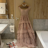 Niulatu Evening Dress Tiered A-Line gown Tulle prom dress Sexy dress Custom made dress HZ1007