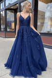 Niulatu Lace A-line V-neck Prom Dresses, Long Formal HZ1007