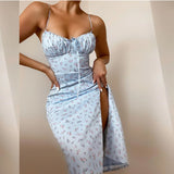 Women's Clothing 2025 Spring New Print Sling Sexy Open Fork Dress HZ0108