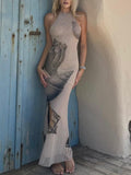 2025 Summer Summer Wind Shell Print Body Out-Back Sleeveless Dress High Waist Thin HZ0108