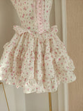 Niulatu A line Strapless Floral Holiday Dress Travel Vacation Dresses Short Chiffon Birthday Dress SD1262