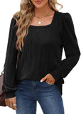 2025 Autumn And Winter New Lady Pit Strips Grinding Square Collar Fashion Lantern Sleeve Long Sleeve Top HZ0108