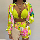 2025 Women's Sexy Three-Piece Spring Beach Fashion Shorts Set HZ0108