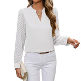 Autumn Fashion New Lady Splicing Chiffon Long-Sleeved Solid Color Shirt HZ0108