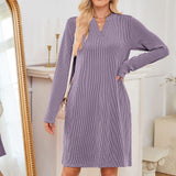 Autumn/Winter 2025 New Lady V-Neck Long Sleeves Loose Dress HZ0108