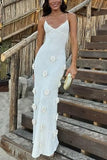 Niulatu Women's New Sling Dress Sexy Dress Three-Dimensional Flower Knitted Back Strap To The Hip Dress SPCP