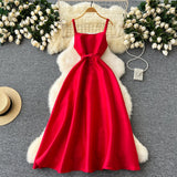 Niulatu A line Straps Red Holiday Dresses Midi Length Women's Dress SD1271