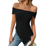 2025 Summer New Lady Repair Slanted Shoulder Sexy Sweet Blouse T-Shirt HZ0108