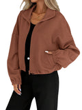 Autumn/Winter 2025 High-Collar Zipper Under The Swing Rope Pocket Lady Loose Baseball Jacket HZ0108