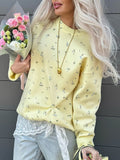 Women's Crumped Flower Sweater Autumn Women's New Loose Leisure Fashion Flower Sweater HZ0108