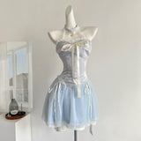 Sexy A line Halter Blue Min Summer Dress Holiday Party Homecoming Dress Birthday Outfits For Teens HZ1214