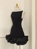 Niulatu Sheath Black Satin Holiday Dress Travel Vacation Dresses Short Birthday Dress SD1252