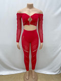 2025 Female Solid Color Seam Drill Shoulder Long Sleeve Umbilong Quilt Jersey Trousers Knitted Casual Suit Sexy HZ0108