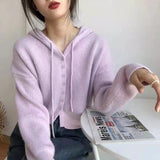Short Hooded Sweater Cardigan Women Loose Korean Spring And Autumn Lazy Little Man To Wear A Knitted Coat Top HZ0108