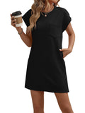 2025 Tiktok Leisure Sports Round Collar Pocket Short-Sleeved Loose Dress HZ0108