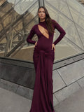 Autumn 2025 New Women's Solid-Colored Long-Sleeved Sexy Hollow Bag Hip Dress With Temperament Dress HZ0108