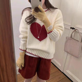 Korean Round Neck Soft Glutinous Love Hit-Colored Sweater 2025 Autumn And Winter Women's Sweet Lazy Wind Loose Knitting Head Woman HZ0108