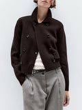 New Women's Fashion British Style In The Autumn And Winter Of 2025, Double Buckle Knitted Cardigan Coat Woman HZ0108