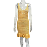 2025 Summer Women's Hollow Slings Hanging Lotus Side Knit Dress Dress Fashion Sexy HZ0108