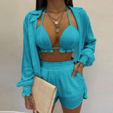 2025 Women's Sexy Three-Piece Spring Beach Fashion Shorts Set HZ0108