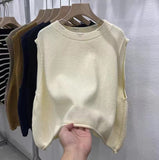 European Round-Neck Knitted Vest Women's Dress 2025 Spring And Autumn Thin Jacket Folded With Sleeveless Vest Tops HZ0108